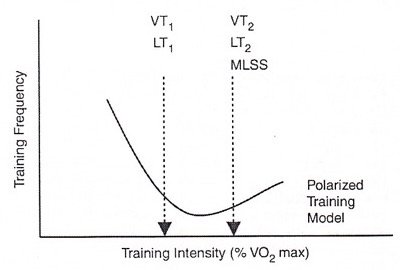 Distribución de la intensidad en el entrenamiento polarizado.